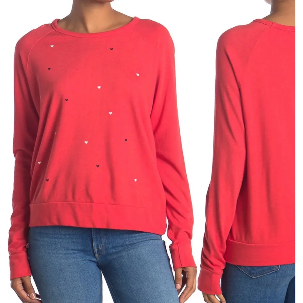 Sundry Hearts Embroidery Sweatshirt Red Crew Neck